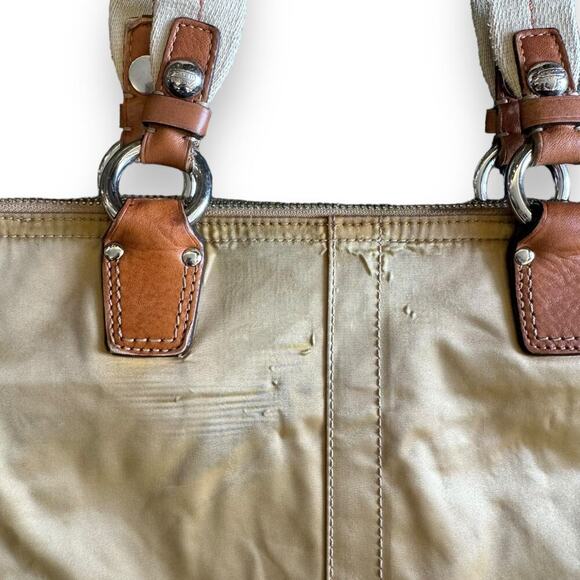 Coach Y2K Hamptons Gold Yellow Nylon Canvas & Leather Mini Tote Shoulder Bag - Picture 5 of 7